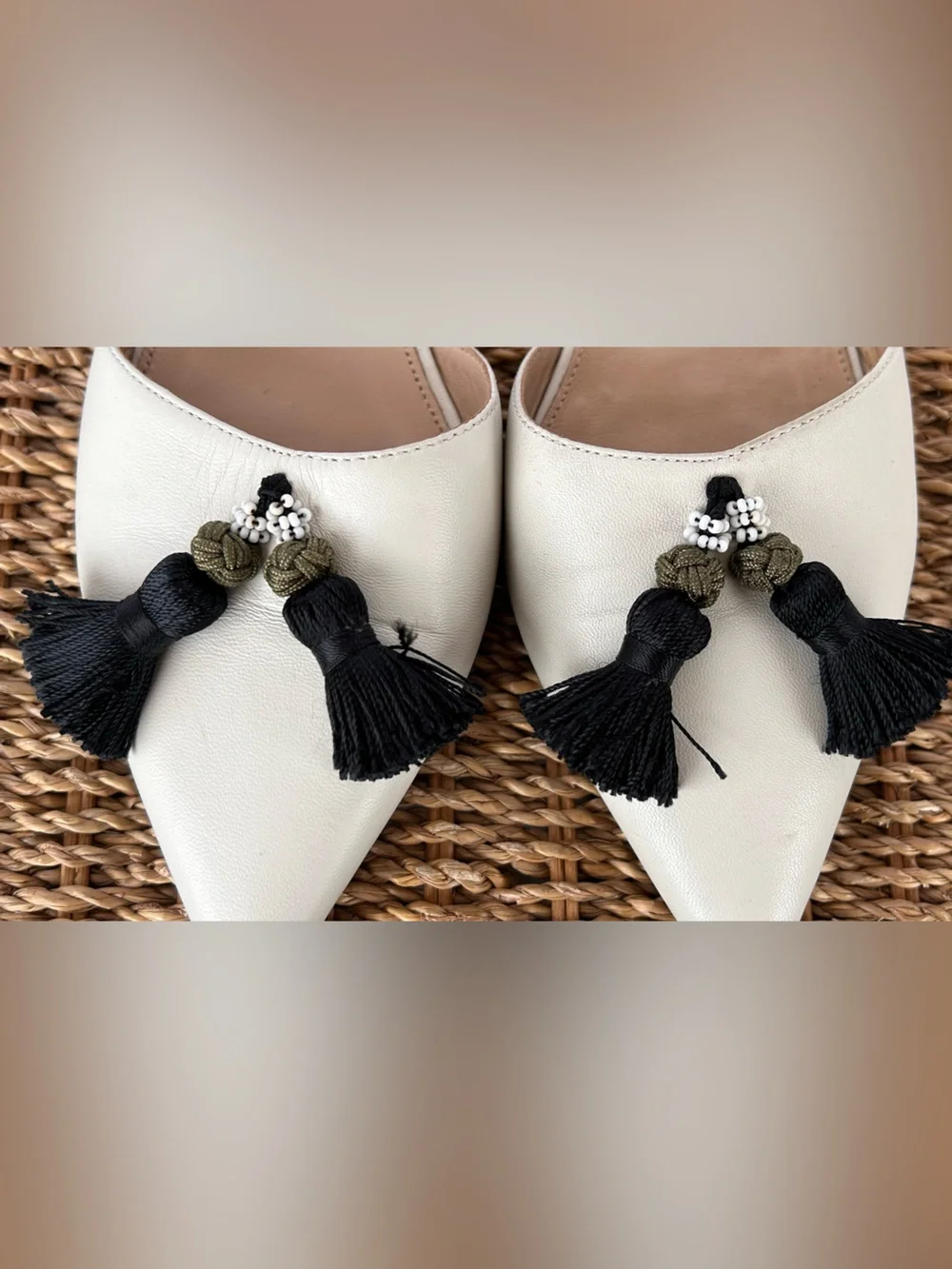 J. Crew Women’s Harper Leather Tassel Mules Point Toe Flat Heel Size 8.5